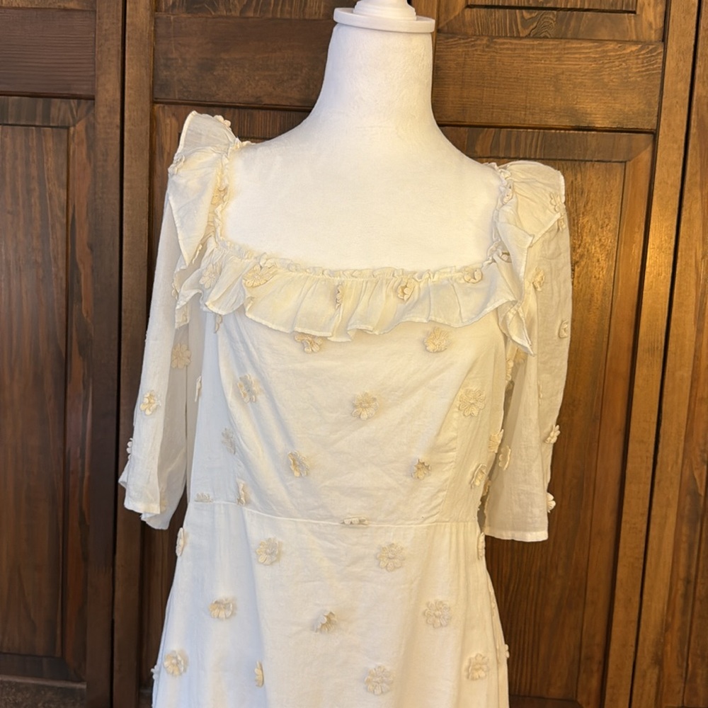 RIXO Camile Floral-Appliquéd Lace Embroidered Cotton-Gauze Dress Cream NWT US 10 - Picture 10 of 16